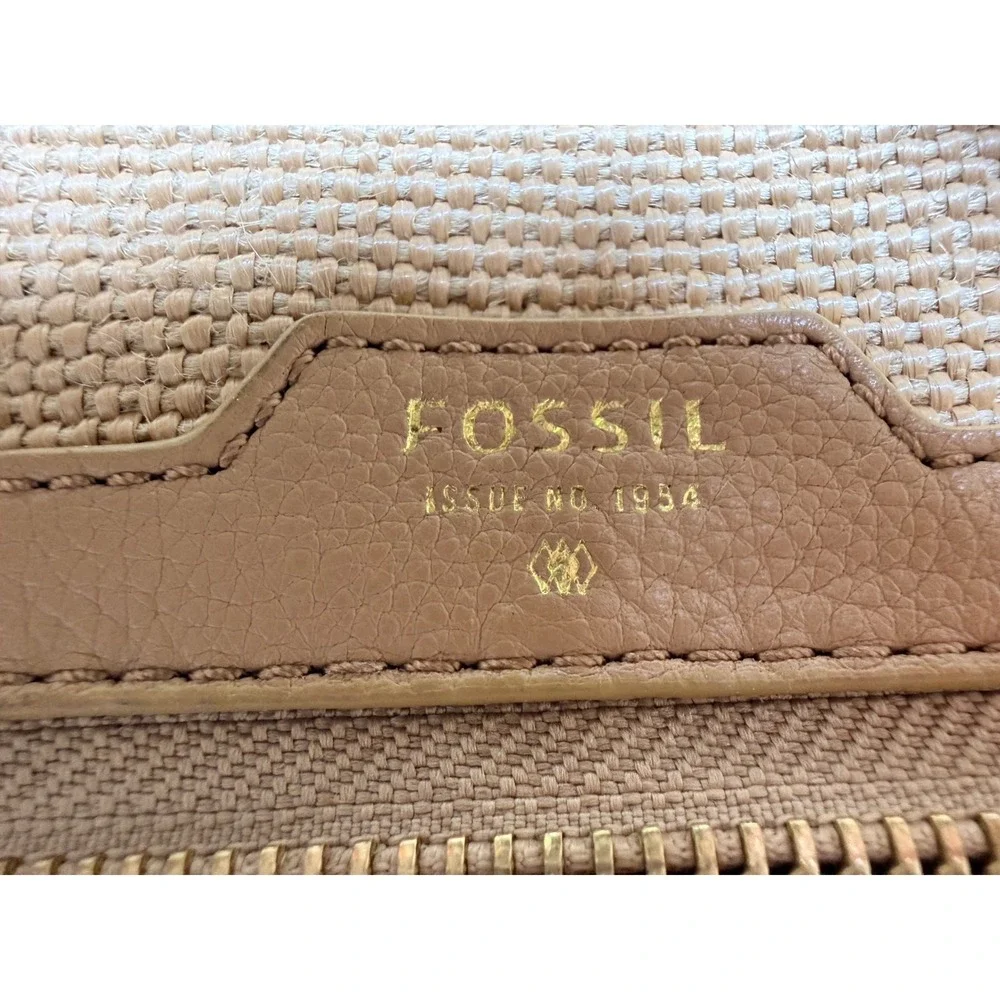 Fossil Preston Straw Crossbody Bag Beige Leather Trim New with Tags